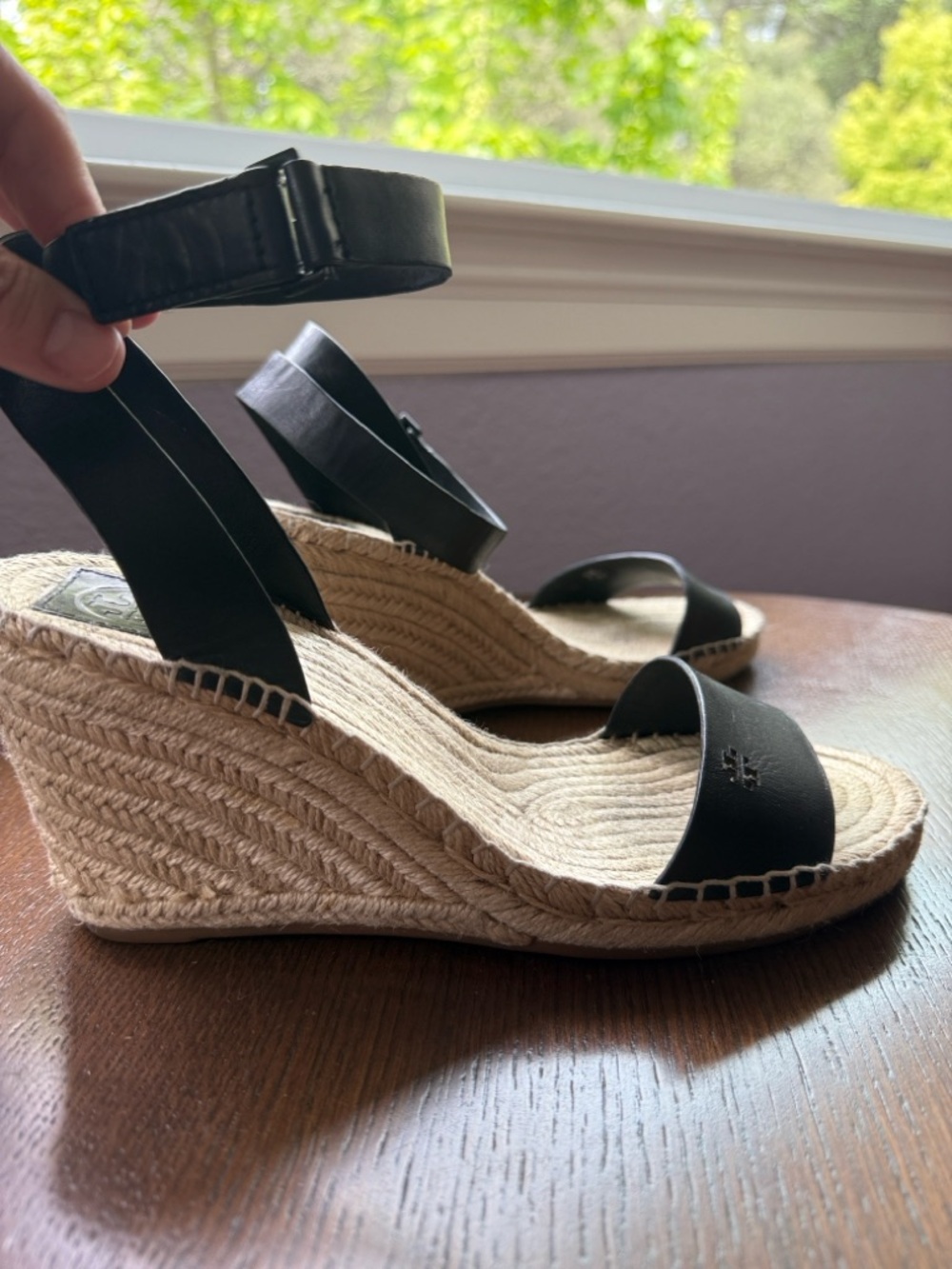 Tory Burch Black Espadrille Wedge Sandals with Ankle Strap